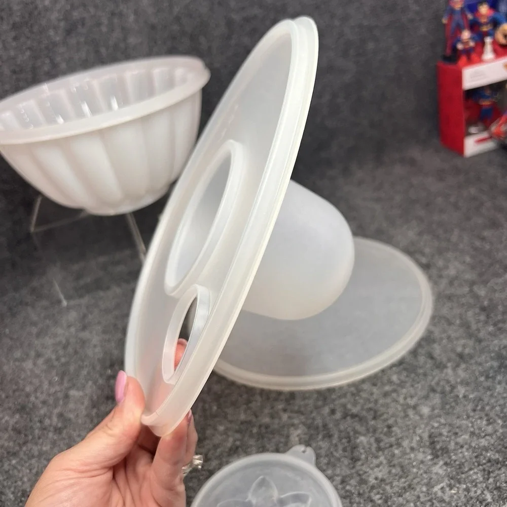 Vtg Clear Tupperware 4 Piece Par-T Jello Gelatin Mold Set #776, 777, 778 & 1203